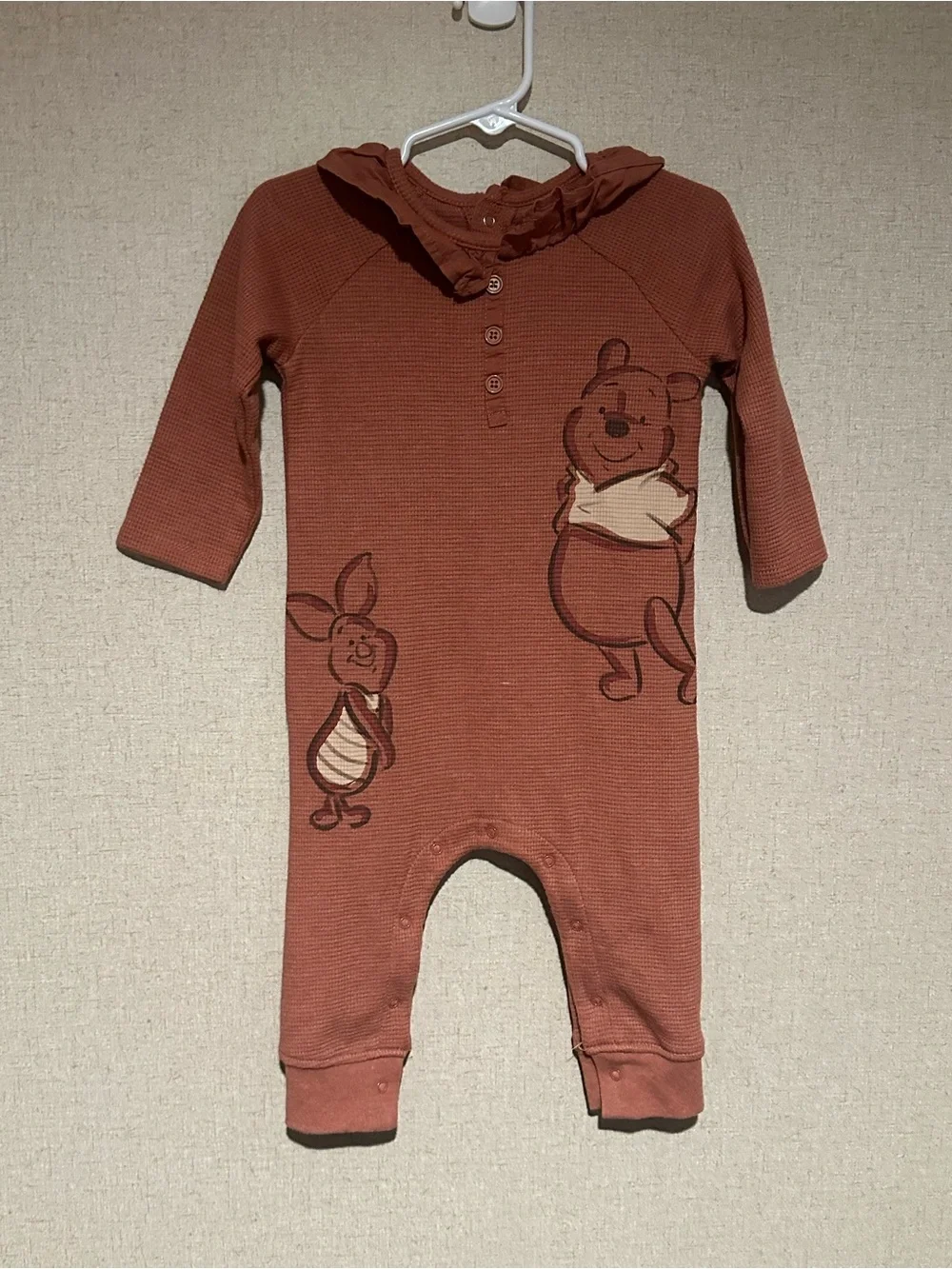 Disney Baby Winnie the Pooh 18M Rust Orange Waffle Knot Long-Sleeve Romper